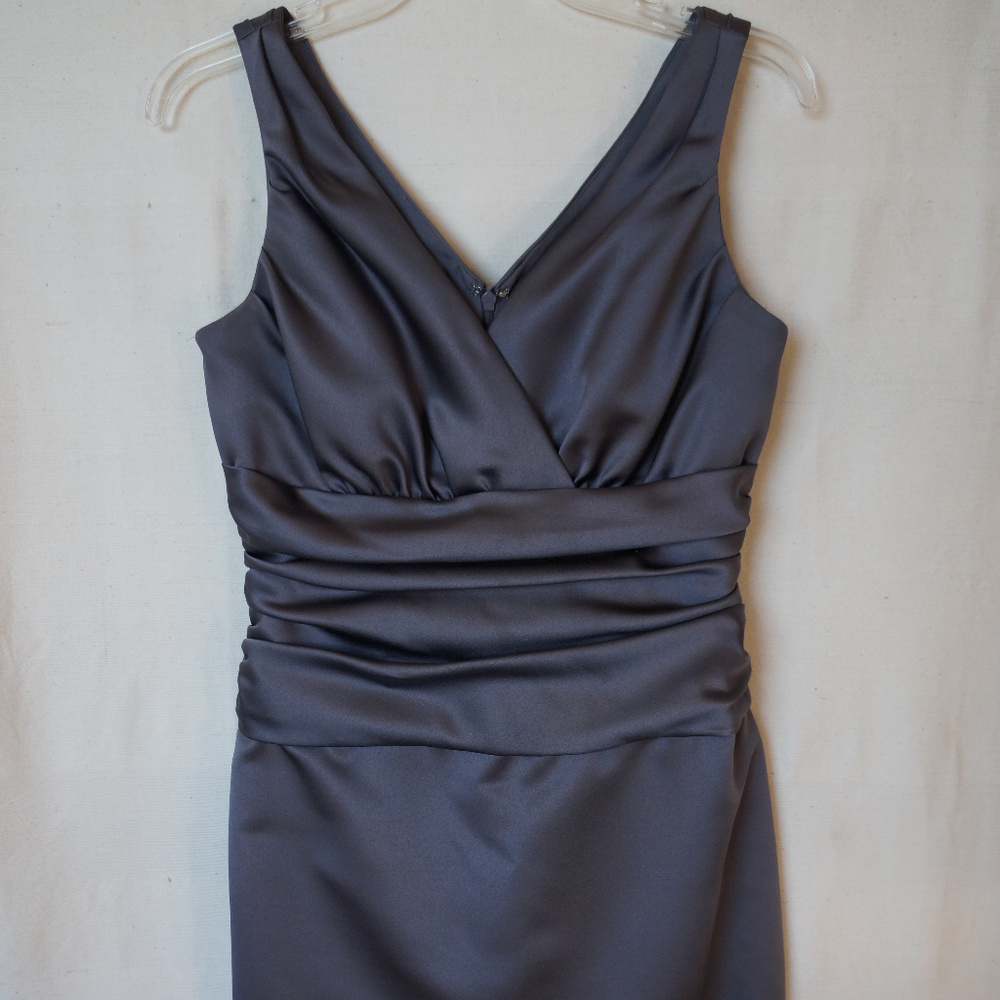 David's Bridal Gray Satin Ruched Dress 81047 Sz 6